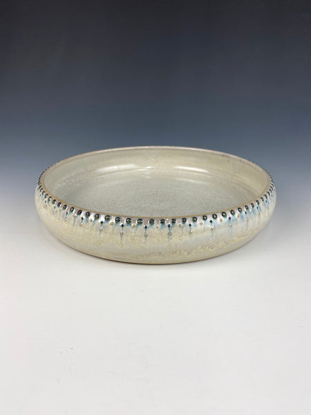 Low Curved Dotted Serving Bowl, white Firefly with blue dots