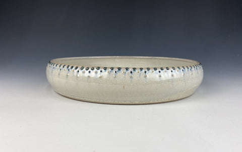 Low Curved Dotted Serving Bowl, white Firefly with blue dots