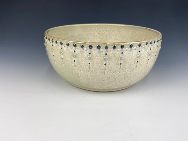 Small Dotted Serving Bowl, green Firefly (blue dots)