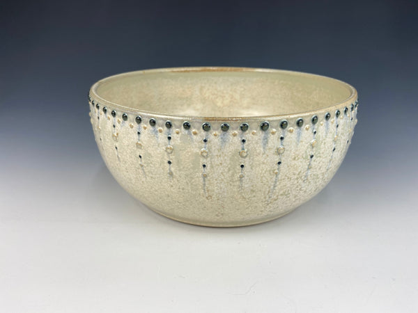 Small Dotted Serving Bowl, green Firefly (blue dots)